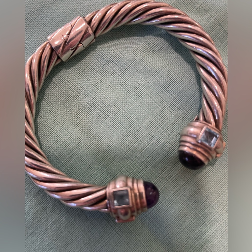 Designer 925 Sterling hinged cuff 5 mm amethyst, topaz, garnet, citrine. Lovely! - Picture 2 of 9